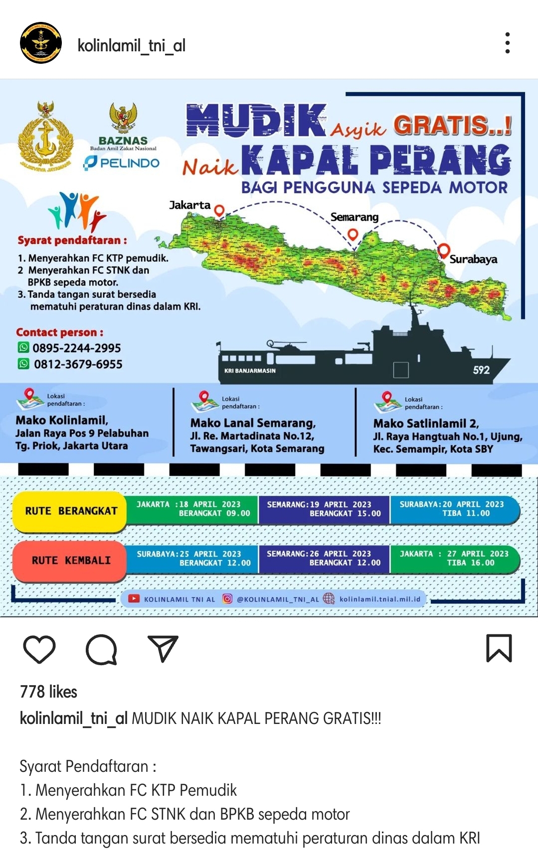 Kolinlamil TNI AL Siapkan Kapal Perang untuk Mudik Gratis 1 Kolinlamil TNI Al