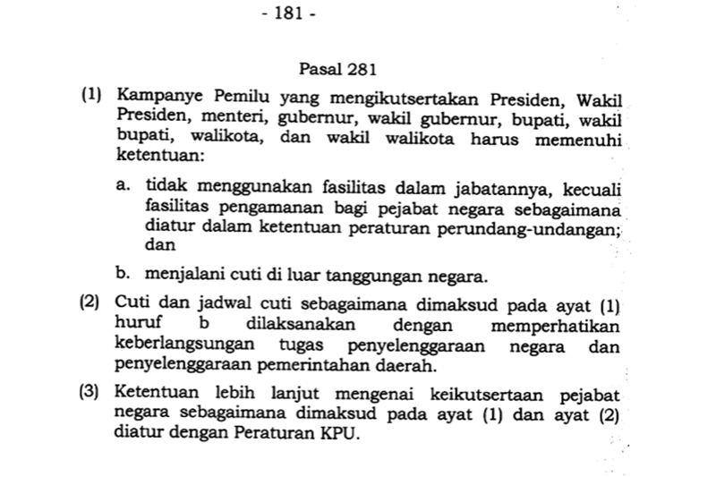 Pasal 281 UU Pemilu