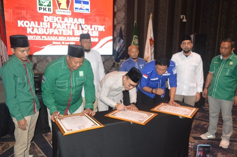 deklarasi pkb gerindra dan demokrat di pilkada kabupaten bekasi 2024