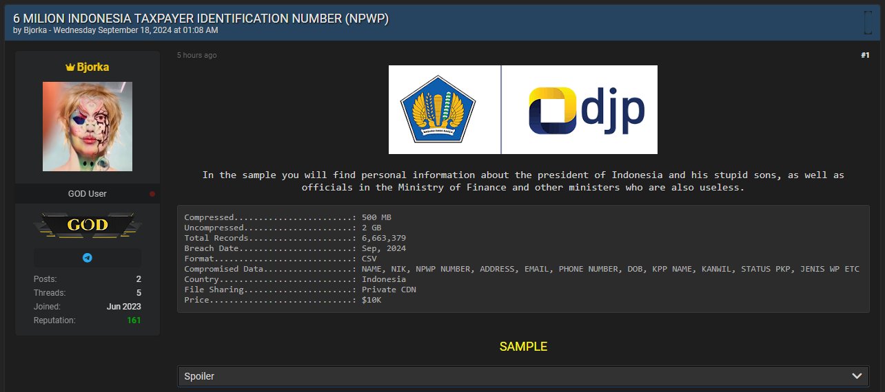 Data Ditjen Pajak Dijual Bjorka