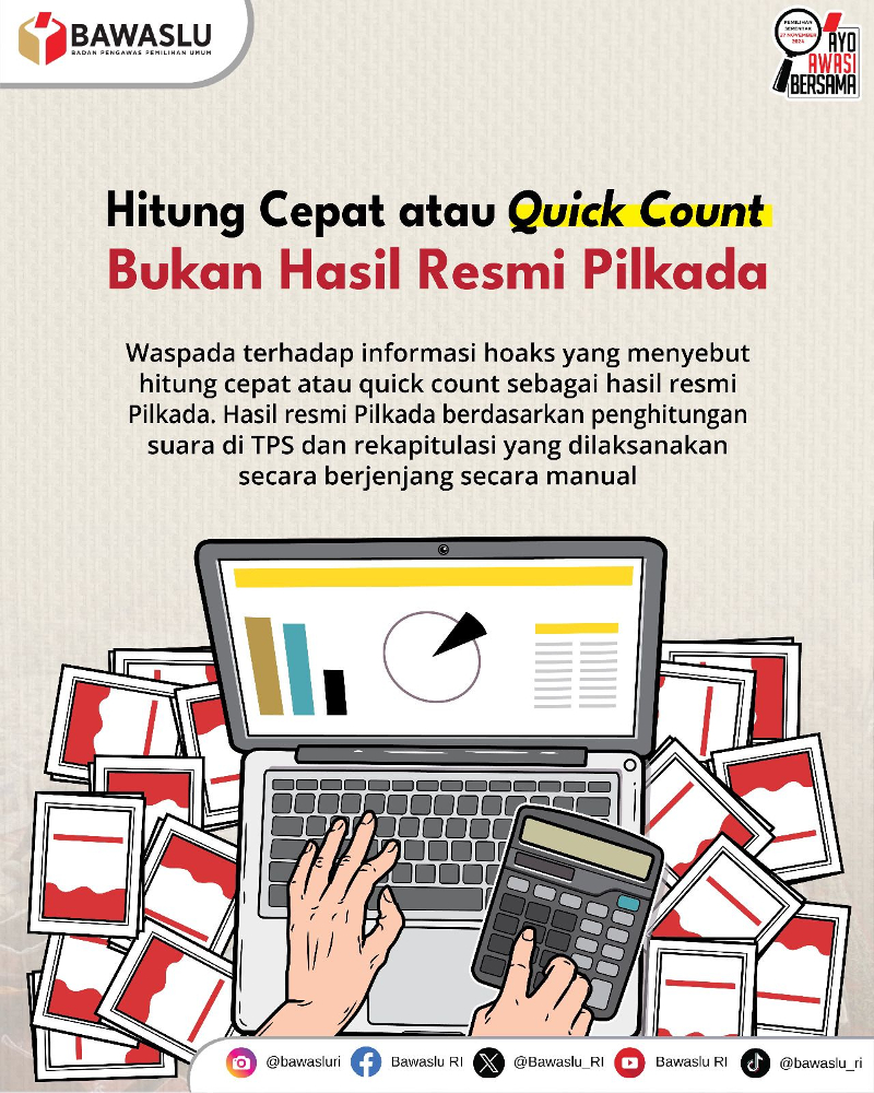 Bawaslu Ingatkan Quick Qount Bukan Hasil Resmi Pilkada 1 Bawaslu