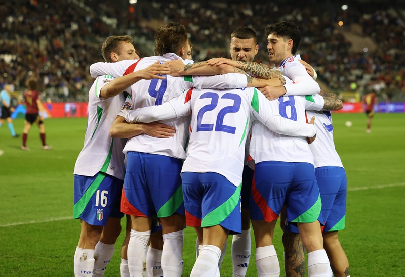 Timnas Italia saat selebrasi gol lawan Belgia di UEFA Nations League