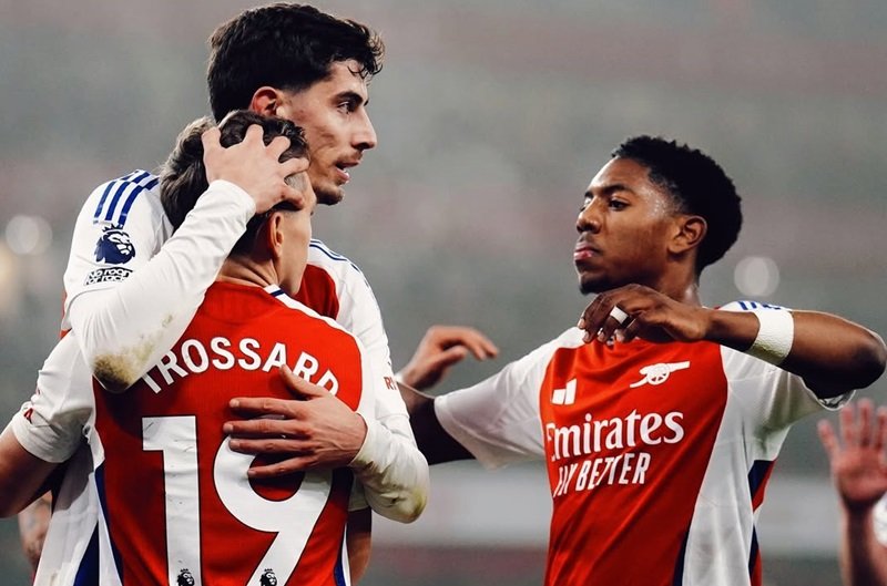 Kai Havertz dan skuad Arsenal saat selebrasi gol lawan Ipswich di Liga Inggris