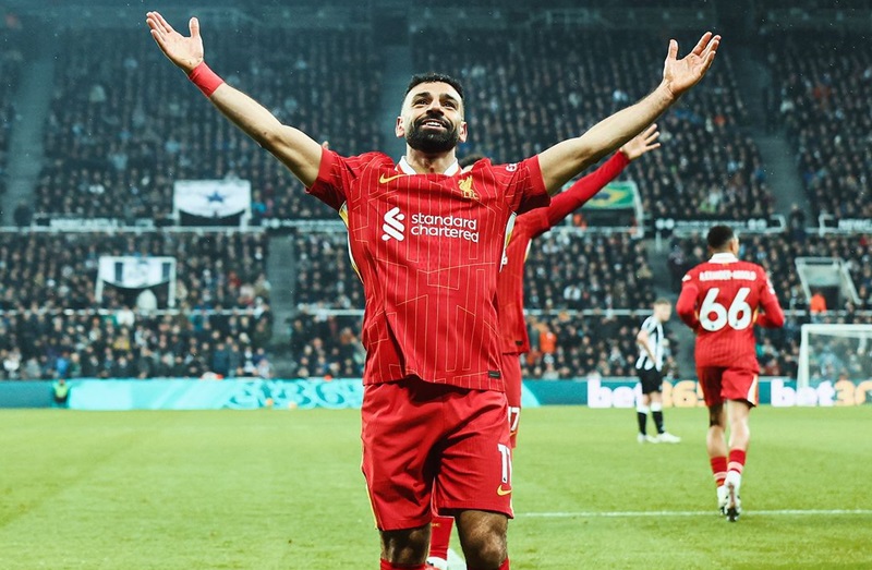Mohamed Salah, bintang Liverpool saat selebrasi lawan Newcastle di Liga Inggris