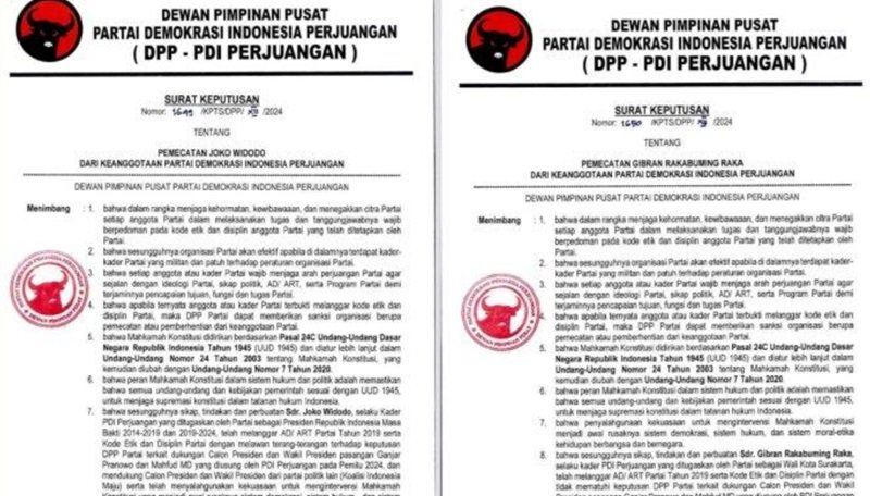 SK pemecatan Jokowi dan Gibran