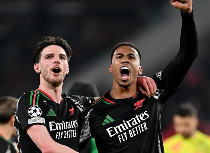 Declan Rice dan Gabriel Magalhaes bersama Arsenal