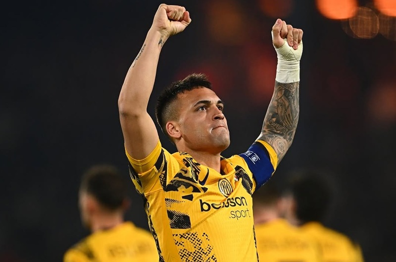Lautaro Martinez, bintang Inter Milan saat selebrasi gol ke gawang Feyenoord di Liga Champions