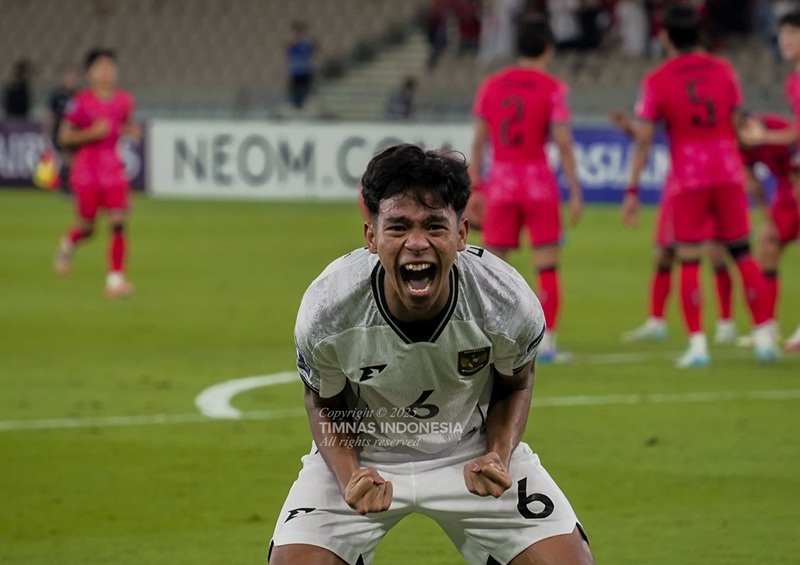 Evandra Florasta saat selebrasi gol lawan Korsel di Piala Asia U-17 2025