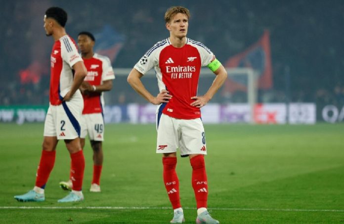 Martin odegaard bersama arsenal usai kalah lawan psg di liga champions