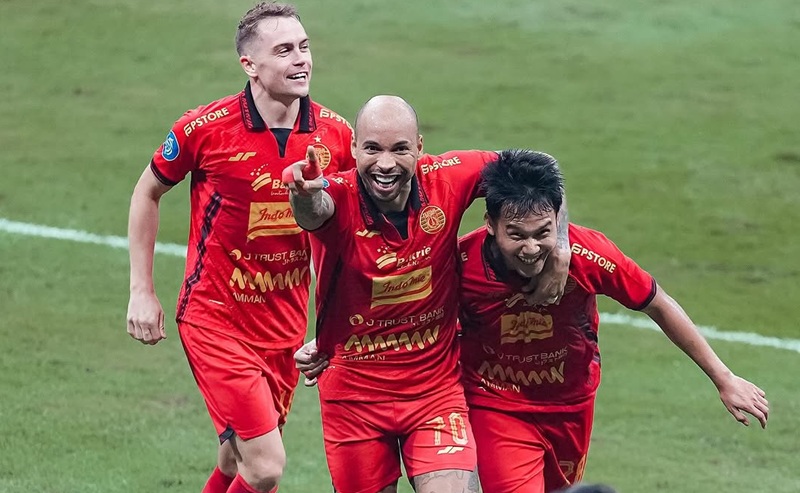 Skuad Persija saat selebrasi gol lawan Bali United di Liga 1