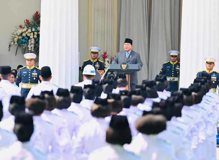 Presiden Prabowo Subianto saar memimpin Upacara Peringatan Hari Lahir Pancasila di Gedung Pancasila