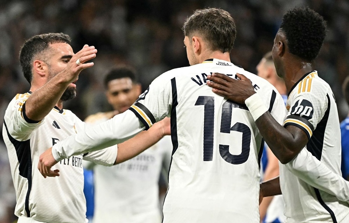 Skuad Real Madrid saat selebrasi gol