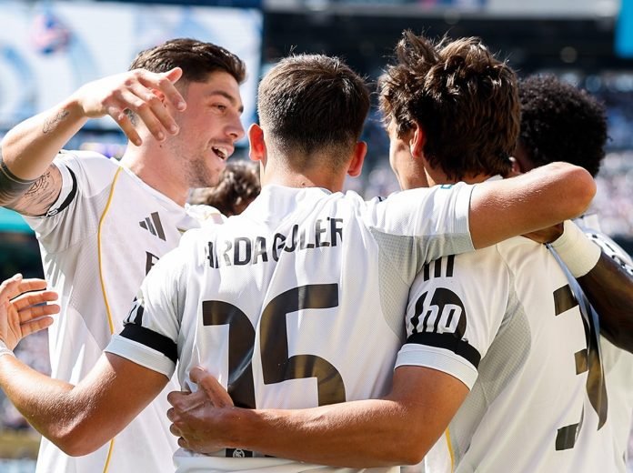 Skuad Real Madrid selebrasi gol lawan Dortmund di Piala Dunia Antarklub 2025