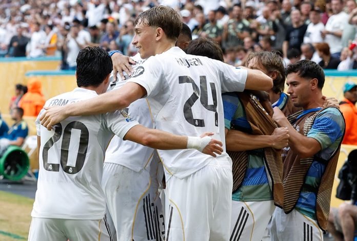 Skuad Real Madrid selebrasi gol lawan Juventus di Piala Dunia Antarklub 2025