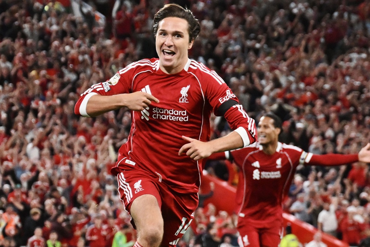 Federico Chiesa saat selebrasi gol bersama Liverpool