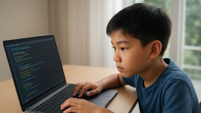 Ilustrasi anak berlajar coding