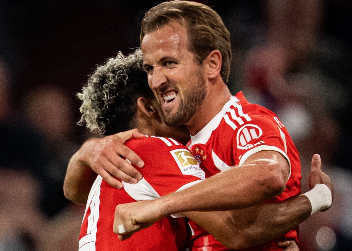 Luis Diaz dan Harry Kane selebrasi gol lawan Leipzig
