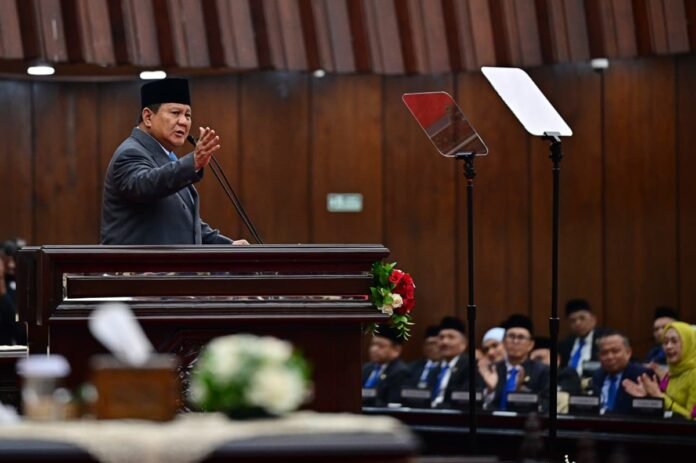 Presiden Prabowo saat pidato Kenegaraan di Sidang Tahunan MPR-RI serta Sidang Bersama DPR-RI dan DPD-RI di Gedung Nusantara, Jakarta
