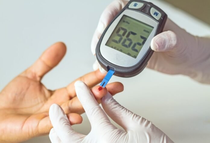 blood glucose meter, the blood sugar value is measured on a finger