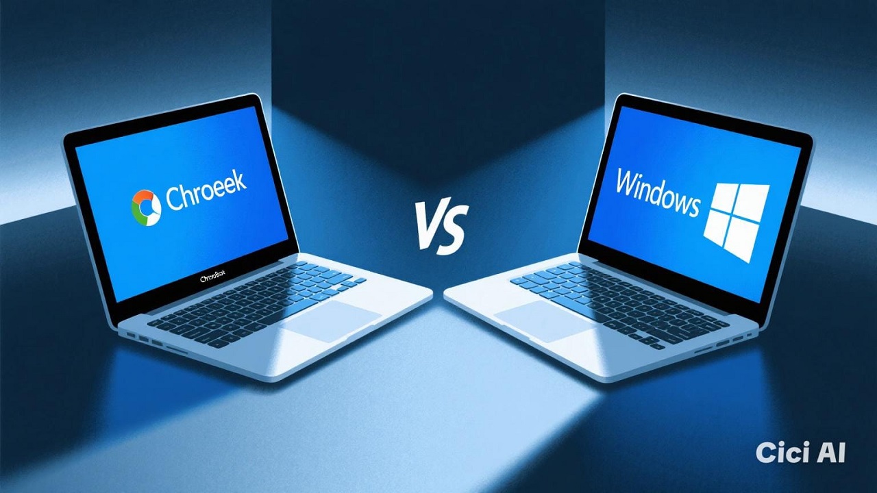 Ilustrasi Chromebook VS Windows.