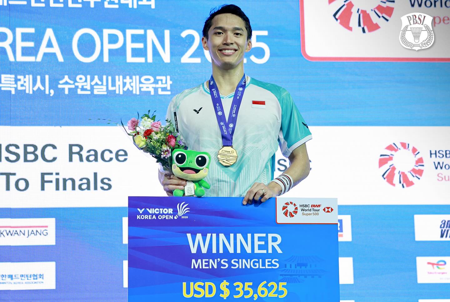 Jonatan Christie Gasak Gelar Juara Korea Open 2025, Lumat Antonsen Rubber Game 1 jonatan christie di podium juara korea open 2025