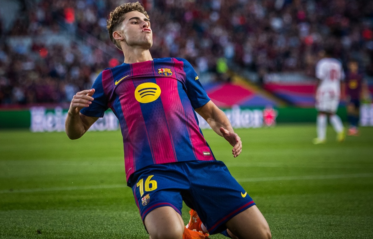 Fermin Lopez selebrasi gol di Barcelona vs Olympiacos