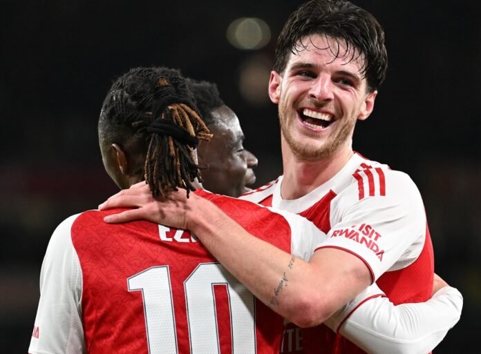 Skuad Arsenal saat selebrasi gol