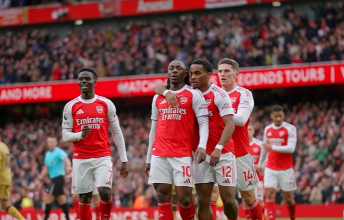 Skuad Arsenal saat selebrasi gol lawan Crystal Palace