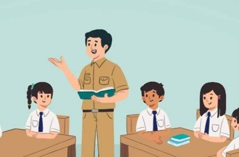 ilustrasi guru sedang mengajar