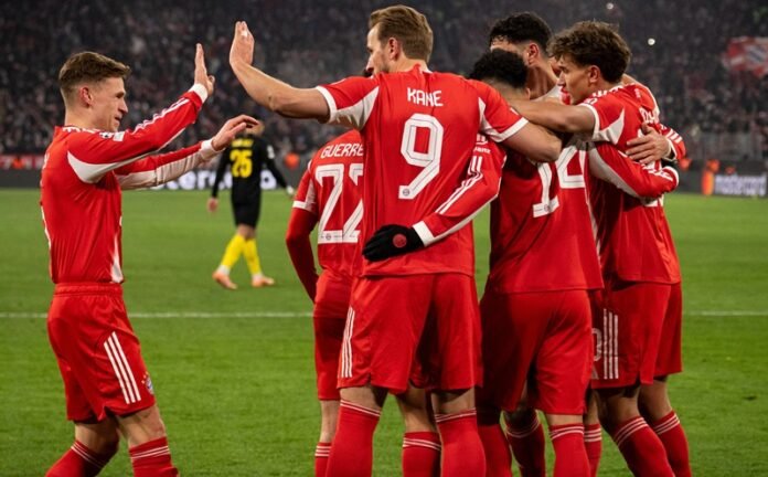 Harry Kane dan skuad Bayern Munchen selebrasi gol lawan Union di Liga Champions - Holopis