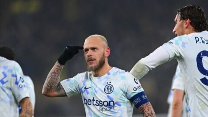 Pemain Inter Milan usai mengalahkan Borussia Dortmun di Liga Champions._HOLOPIS