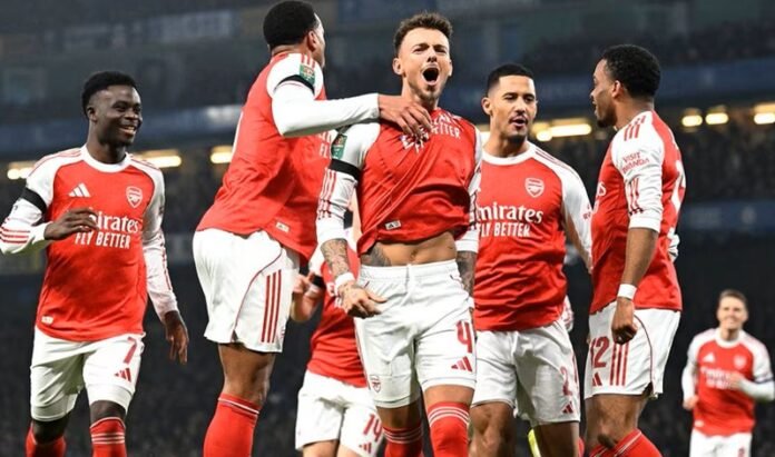 Skuad Arsenal selebrasi gol di semifinal Carabao Cup lawan Chelsea - Holopis