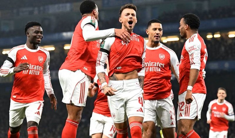 Skuad Arsenal selebrasi gol di semifinal Carabao Cup lawan Chelsea - Holopis