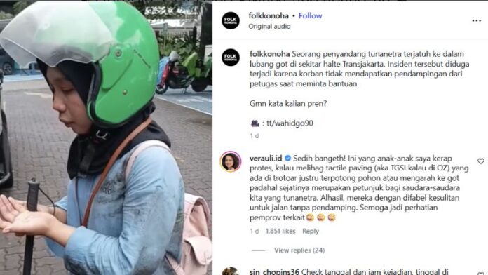 Wanita Tunanetra terjatuh di got karena diabaikan petugas Transjakarta cares._HOLOPIS