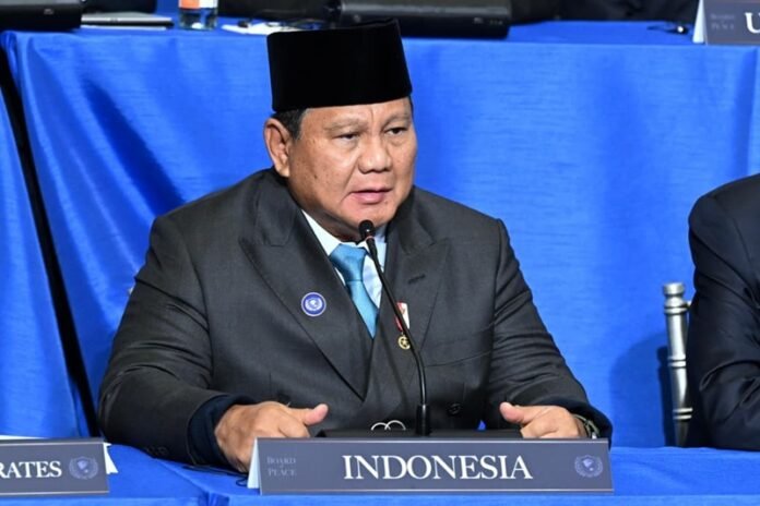 Presiden Prabowo Subianto saat memberikan kata sambutan pada forum perdana Board of Peace di Washington DC - Holopis