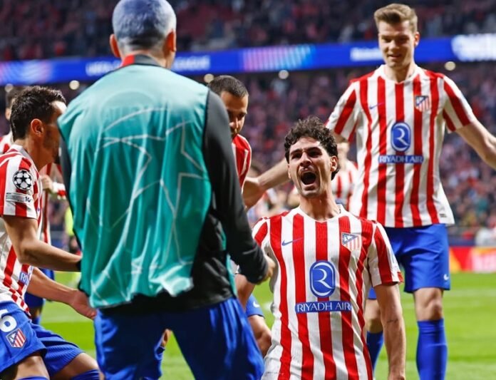 Skuad Atletico Madrid selebrasi gol lawan Club Brugge di leg kedua playoff 16 besar Liga Champions - Holopis