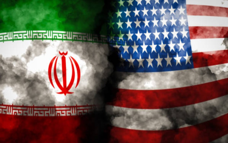 Bendera Iran dan Amerika Serikat Holopis