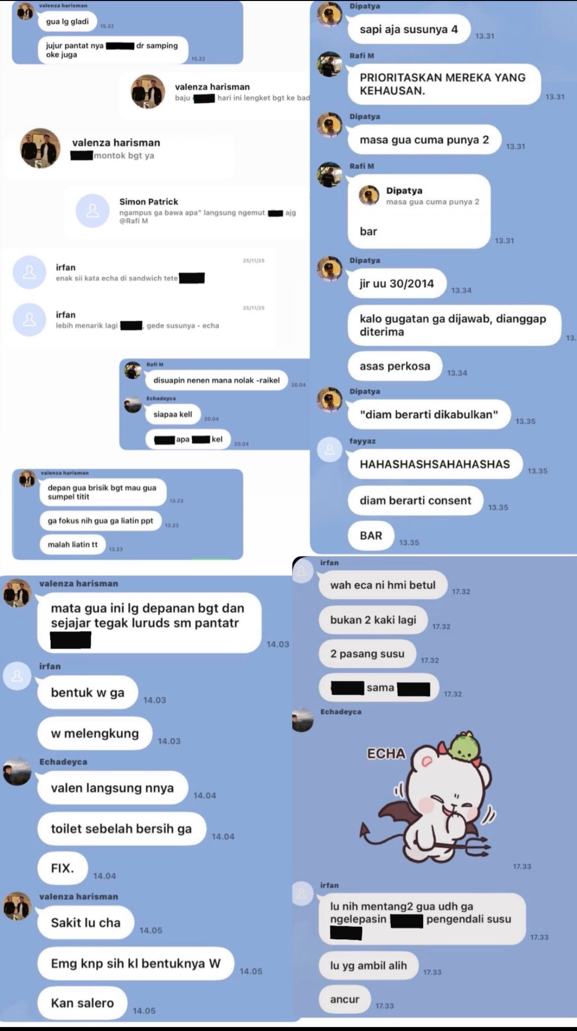 Tangkapan layar isi chat oknum Mahasiswa FH UI yang viral.