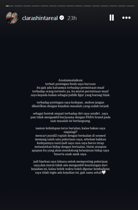Insta Story Clara Shinta