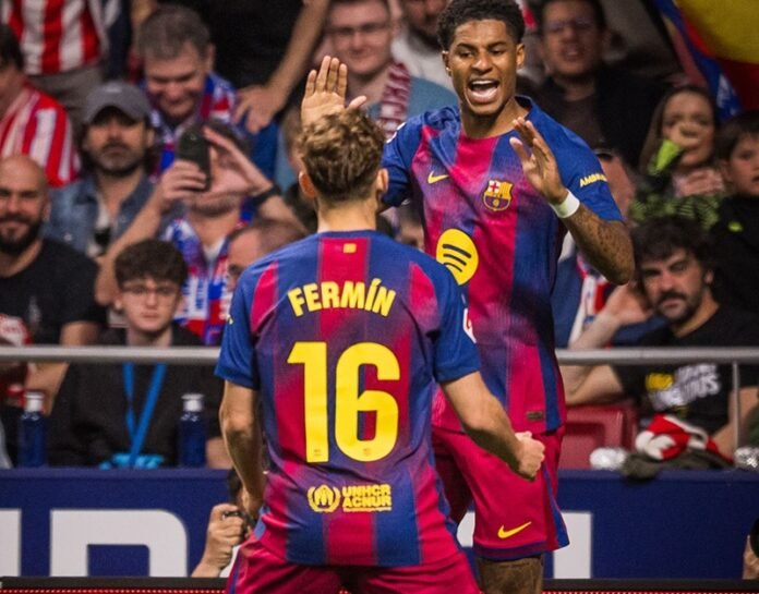 Skuad Barcelona Saat Selebrasi Gol Lawan Atletico Madrid Holopis