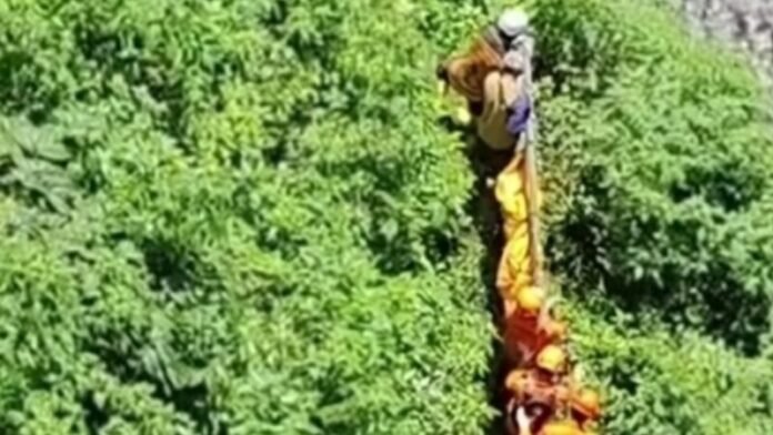 Tim Evakuasi Korban Di Bawah Jembatan Cangar Holopis