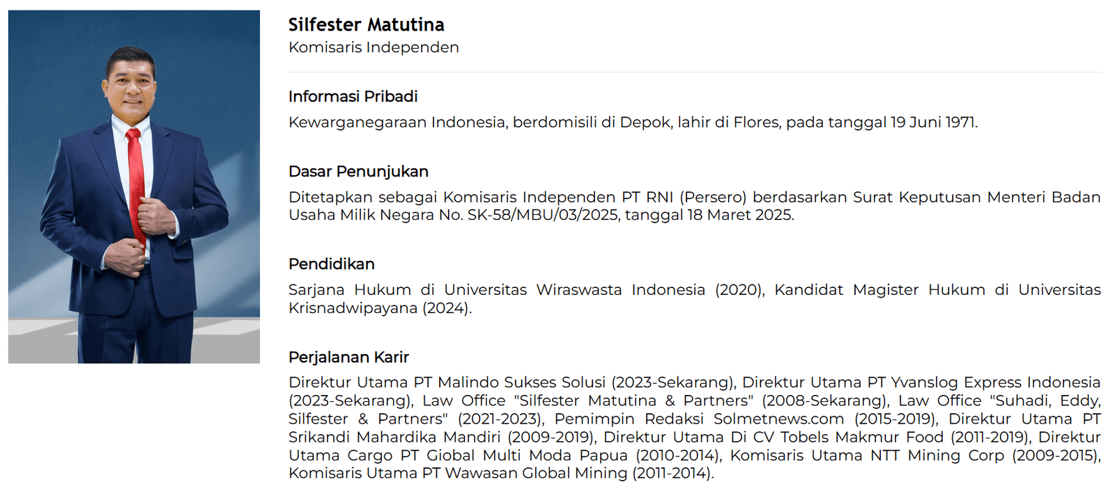 Silfester Matutina Komisaris Independen Id Food