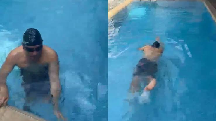 Menkeu Purbaya berenang Holopis