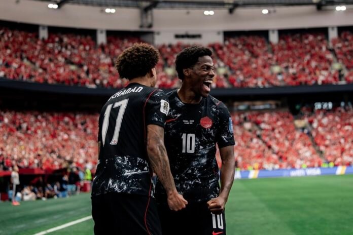 Jonathan David Saat Selebrasi Gol Di Laga Kanada Vs Qatar Di Piala Dunia 2026 Holopis