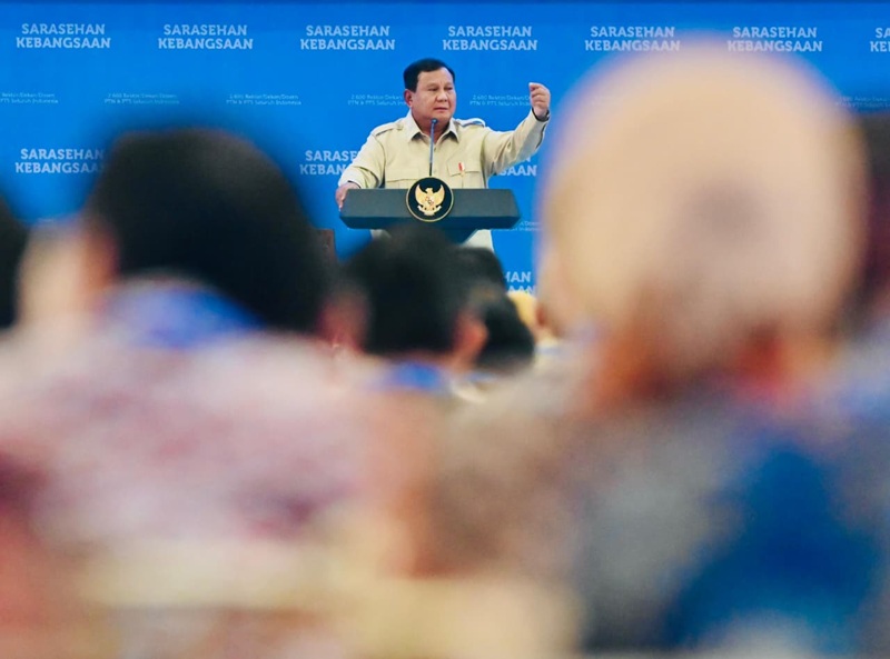 Presiden Prabowo Subianto Saat Memberikan Kata Sambutan Di Sarasehan Kebangsaan Ksti Holopis