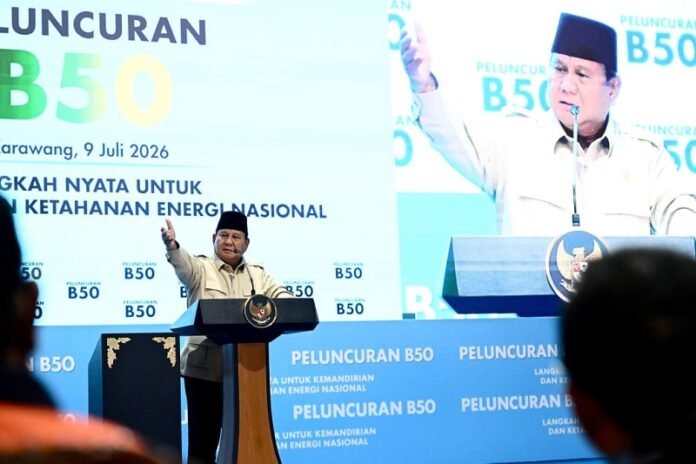 Presiden Prabowo Saat Memberikan Keterangan Dalam Peluncuran Biodesel B50 Holopis