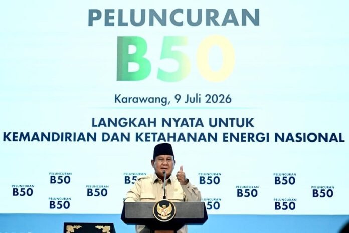 Presiden Prabowo Saat Memberikan Keterangan Dalam Peluncuran Biodiesel B50 Holopis