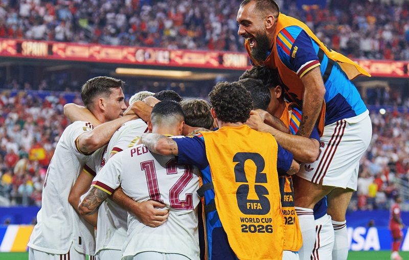 Skuad Timnas Spanyol Selebrasi Gol Kemenangan Lawan Portugal Di 16 Besar Piala Dunia 2026 Holopis