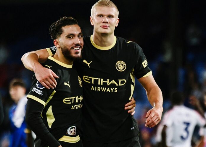 Rayan Cherki Dan Erling Haaland Saat Selebrasi Gol Di Laga Palace Vs City Holopis