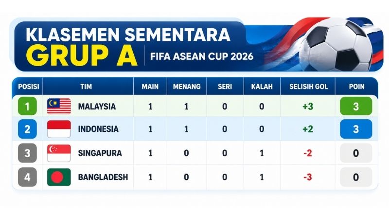 Klasemen FIFA ASEAN Cup 2026: Indonesia di Posisi Kedua, Malaysia Teratas 1 Klasemen Fifa Asean Cup 2026 Holopis